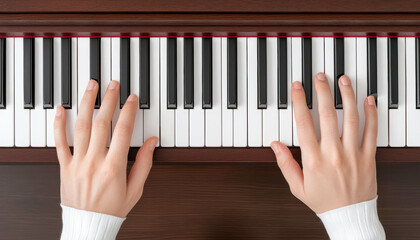 music education with ensemble performance and teamwork. Hands playing a duet on piano, demonstrating coordination and timing between players