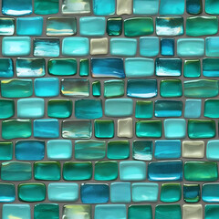 Fototapeta premium Teal and Aqua Glass Tile Mosaic Pattern Texture Background Design Seaglass