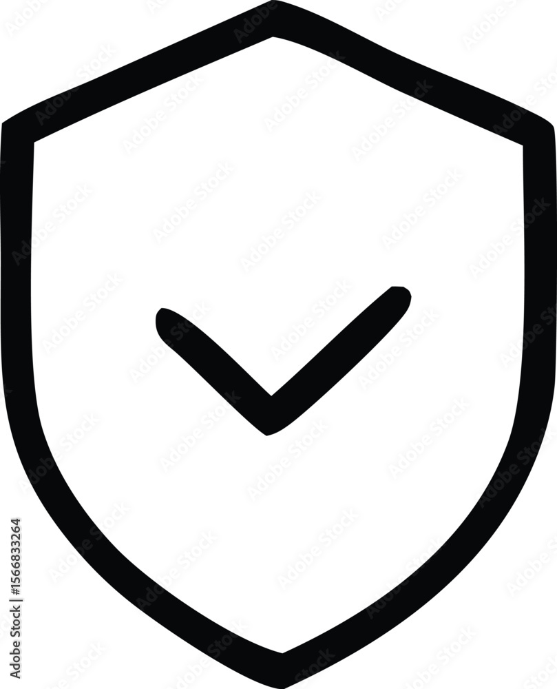 Poster simple black shield icon with a check mark symbol inside representing security and approval