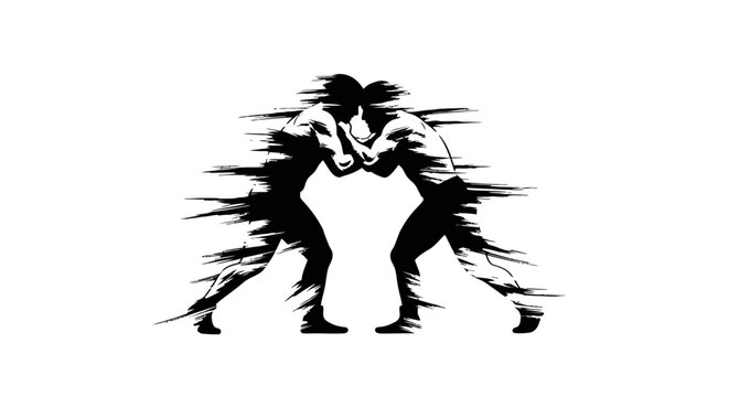 Wrestling Silhouette with Fight, Combat, Action, and Isolated.