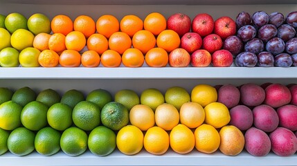 colorful fresh fruits display in grocery store shelves for healthy eating and nutrition promotion