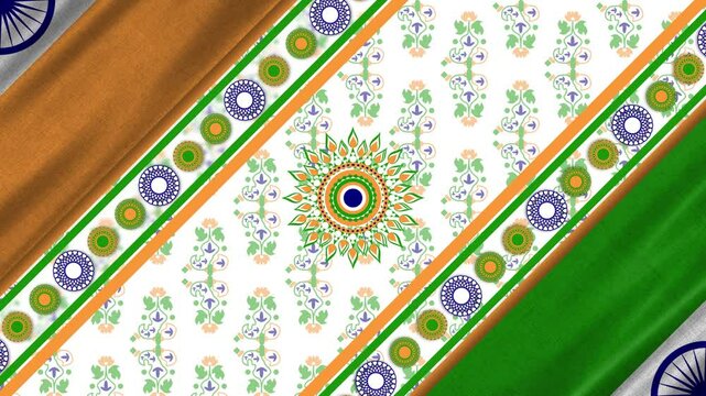 waving national flag of india flag with traditional pattern decoration. concept for national holiday celebration and greetings.