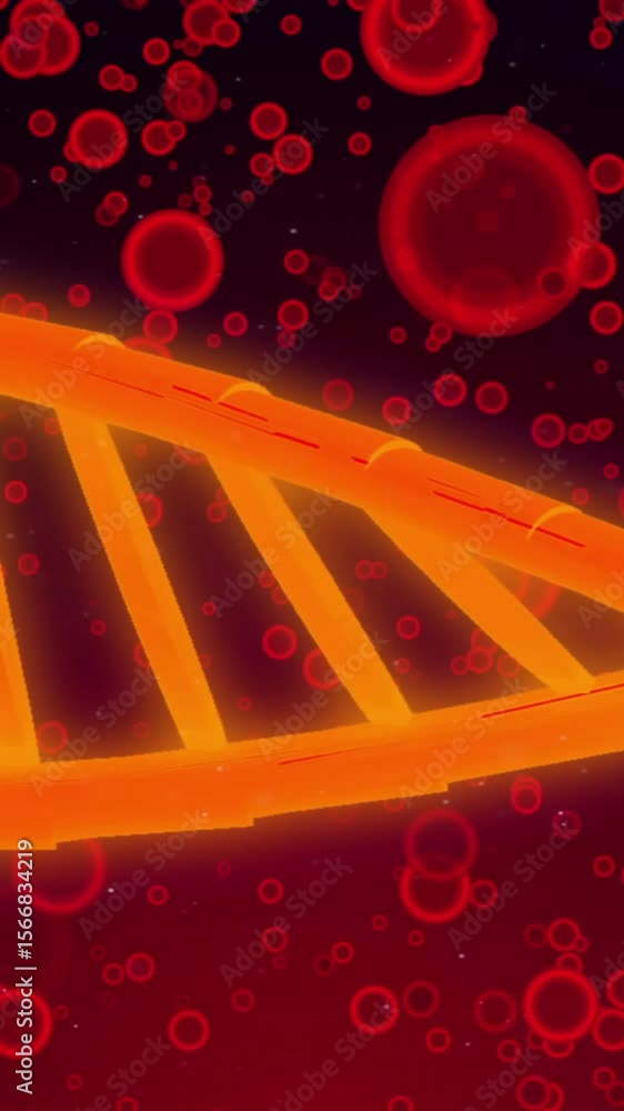 Poster animation of dna over red cells on red background