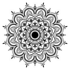 Intricate Hand-Drawn Mandala Pattern – Boho Style Floral Circular Ornament for Coloring, Yoga, Meditation, and Decor.