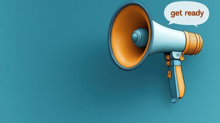 Vibrant megaphone on a blue wall signals a call to action with a cheerful message present