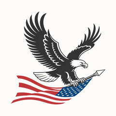 Obraz premium Patriotic Eagle Soaring with American Flag, Symbolizing Freedom, Strength, and National Pride