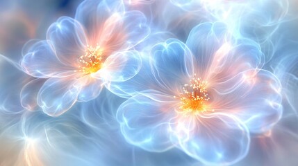 illuminated bioluminescent flowers with ethereal glow and electric blue petals