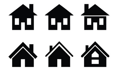 Collection home icons. House symbol. Set of house black silhouette vector on white background