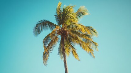 A single palm tree against a clear blue sky