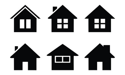Collection home icons. House symbol. Set of house black silhouette vector on white background