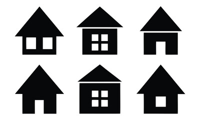 Collection home icons. House symbol. Set of house black silhouette vector on white background