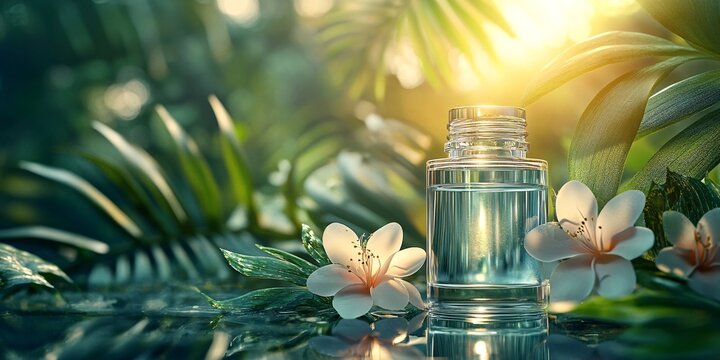 calm and refreshing botanical perfume with lotus flowers in nature setting