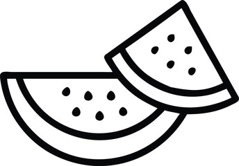 Watermelon icon in graphic line style with rind stripe and juicy wedge shape line art