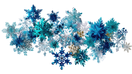 Frosty Elegance: A symphony of intricate, shimmering snowflakes, painted in serene shades of icy blue and silver, drifts delicately against a clean backdrop.