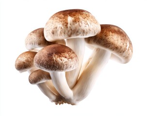 Fototapeta premium A cluster of fresh brown cap mushrooms, a healthy organic ingredient for gourmet cooking, isolated on a white background