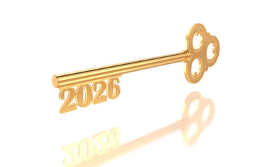 New Year 2026 Creative Design Concept with key - 3D Rendered Image	
