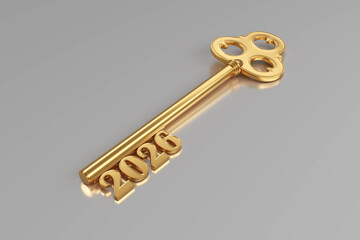 New Year 2026 Creative Design Concept with key - 3D Rendered Image	
