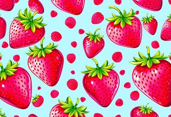 Vibrant strawberry illustrations in an abstract seamless pattern,  textile, retro