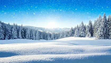 Obraz premium Beautiful winter snowy background. Snow-covered fir tree in forest in snowdrifts in snowfall 