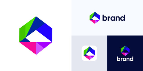 Modern hexagon abstract with multicolored, Logo icon design vector illustration element, Symbol cube or box dynamic vibrant colorful concept for brand identity and business company