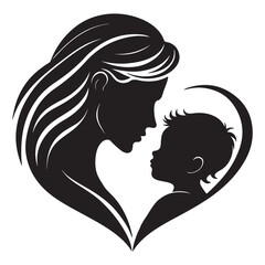 Silhouette black of mother and child icon vector illustration design