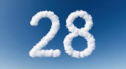 Number 28 formed by white clouds against a beautiful blue sky. A conceptual representation of figures in the air.