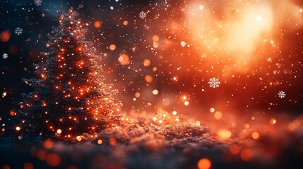 festive christmas tree with glowing lights and snowflakes in warm holiday atmosphere