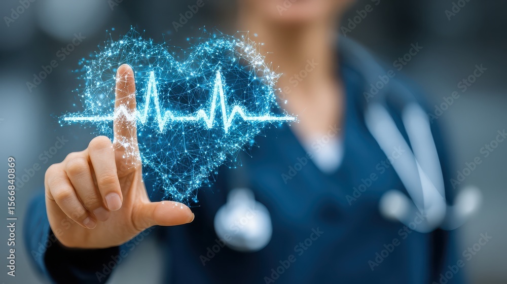 Aufkleber healthcare professional using technology to display heart rate data visualized through digital holog