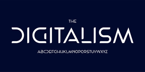 Futuristic digital alphabet, techno sans serif letters, robotic science font for modern tech logo, AI interface headline, abstract stylish corporate typography, vector typeset