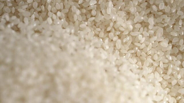 Macro video of korean rice. Close up of korean sushi rice on rotating disk.