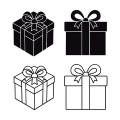 Gift Present Outline Awesome Illustrations Vector.
