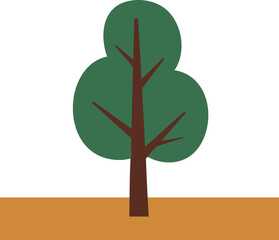 Simple green tree with brown trunk and orange ground vector graphic design in flat style