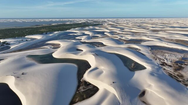Lencois Maranhenses Skyline At Santo Amaro In Maranhao Brazil. Freshwater Lakes Landscape. Sand Dunes Mountains. Lencois Maranhenses Skyline At Maranhao. Tourism Travel. Nature Scene. Beach Background
