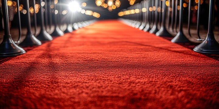 red carpet stepway with metal railings at night for event or celebrity entrance