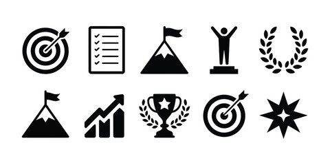 Business goal icons including target, success, and strategy elements

