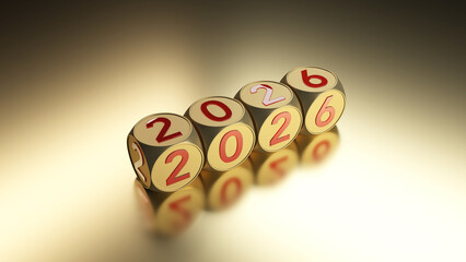 New Year 2026 Creative Design with dice Concept - 3D Rendered Image	
