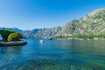 View of Kotor Bay, also known as Boka Kotorska, in southwestern Montenegro