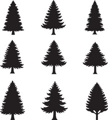 Obraz premium Collection of Evergreen Tree Silhouettes Perfect for Christmas Designs and Winter Illustrations