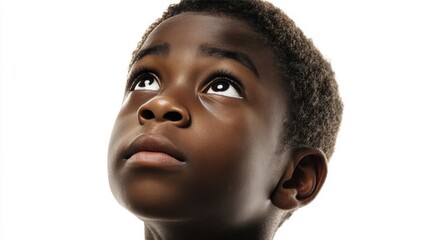 Contemplative Young Boy Gazing Upward, Lost in Thought and Wonder