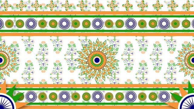 indian national flag tricolour textured traditional animated pattern design with circles and patterns