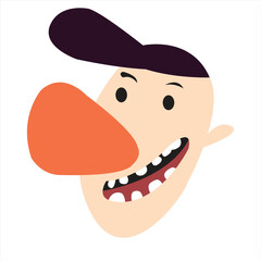 abstract comical face with huge nose and a hat
