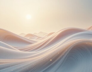 the image depicts a stylized desert landscape with rolling dunes under a bright sun