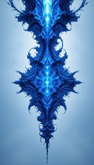 the image showcases a striking, centrally positioned shape with a complex, abstract design. the design features intricate, fractal like patterns that cascade downwards from a bright point