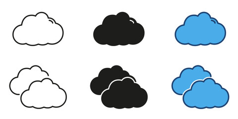 Cloud icon line and solid set. Cloud vector art in various styles for digital and print media symbol collection. Isolated vector illustration