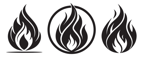 Silhouette flame black vector icon bundle on white background