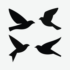 High-quality vector set of birds in flight silhouettes. Perfect for logos, t-shirts, nature themes, and wildlife designs. Clean and scalable graphics for creative projects.