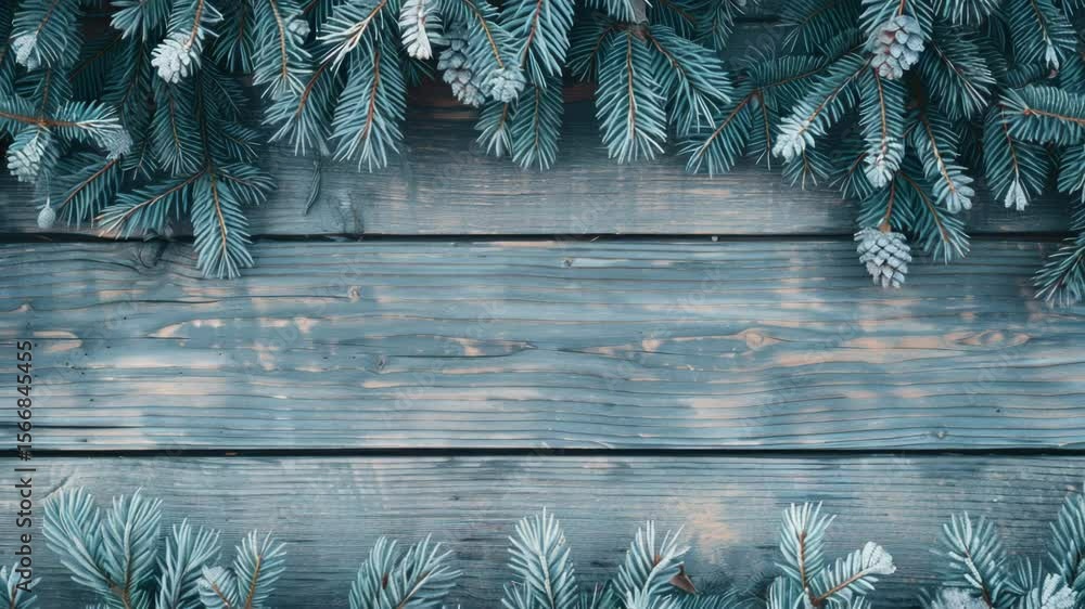 Poster A close-up view of a pine tree's bark and needles on a wooden surface, ideal for use in nature-inspired designs and illustrations