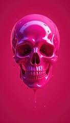 in a striking visual, a human skull is rendered in a vibrant pink hue, set against a background of the same color