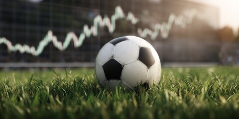 Soccer Ball on Green Grass with Financial Chart Background - Sports Betting and Investment Concept