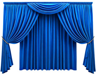 blue curtain of a theater on a white and png background 3d rendering